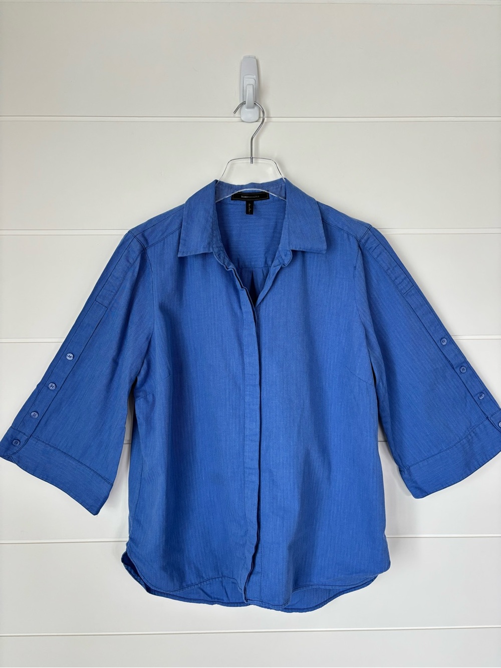 BCBGMaxAzria Blue Button Down Cotton Top Women's Medium
